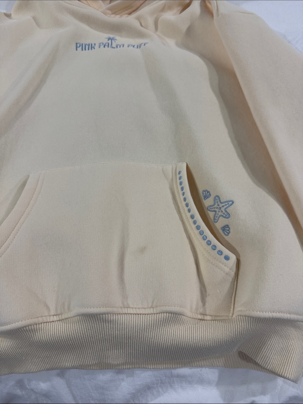 PINK Palm Puff Cream Dog Hoodie with Blue Logo - Picture 3 of 9